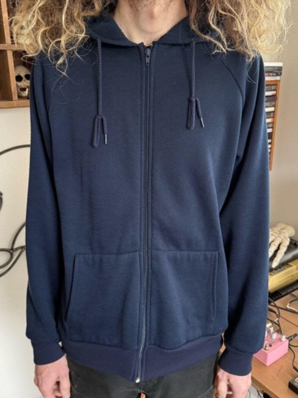 Vintage 80s Navy Blue Thermal Lined Zip Up Hoodie ~ Size Large